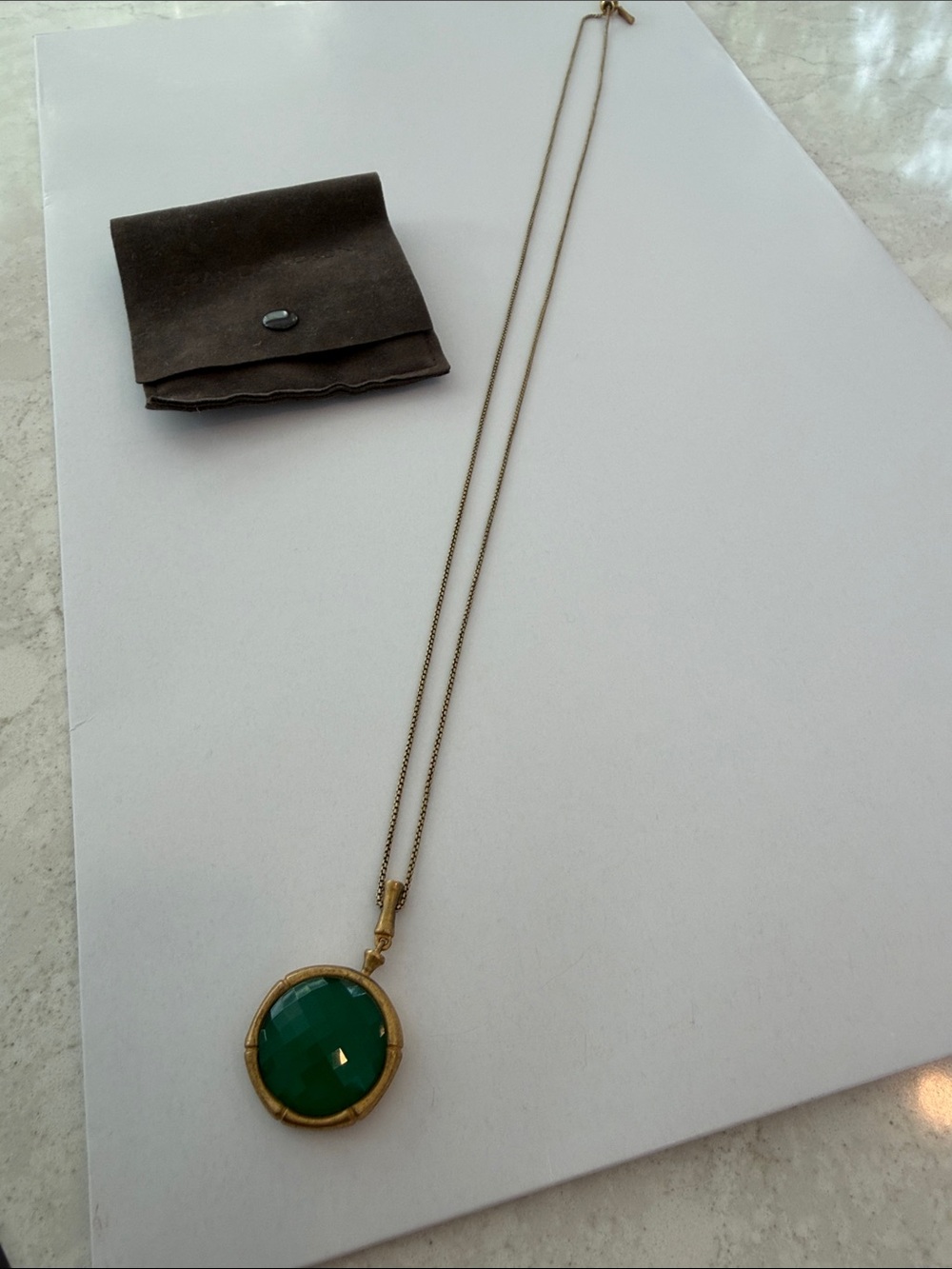Gold-Tone Necklace with Green Round Pendant